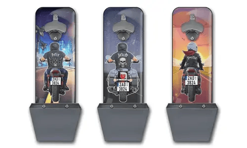 Flesopener muur motor met naam