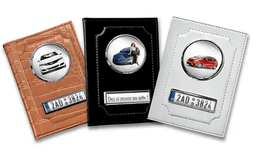 Standaard autodocumentenhouder met auto/foto en kenteken voor je vriendin