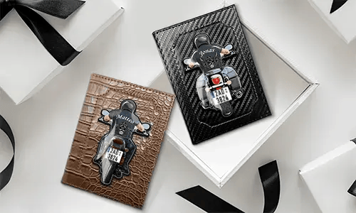 Funda para el documento de registro del vehículo de motocicleta con el nombre de tu novio y el número de matrícula