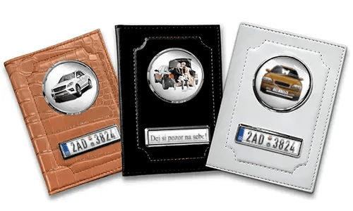 Standard car document holder with car/photo and license plate for couples