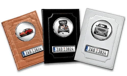 Standard car document holder with car/photo and license plate for your wife
