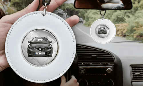 Okrągły łańcuszek do lusterka samochodowego - biała skóra