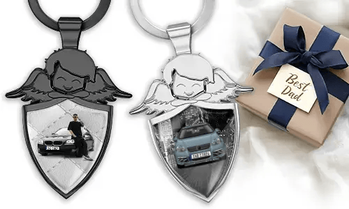 Personalised angel keychain shield - gift for your dad