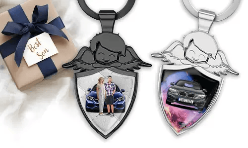 Personalised angel keychain shield - gift for your son