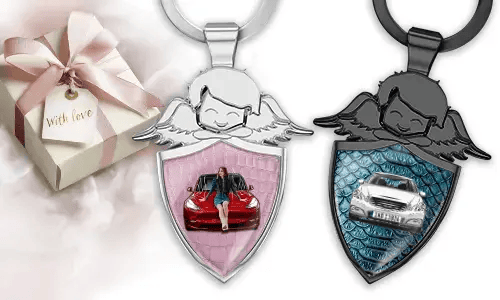 Guardian angel keychain with your girlfriend's vehicle