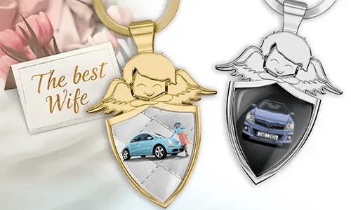 Personalised angel keychain shield - gift for your wife