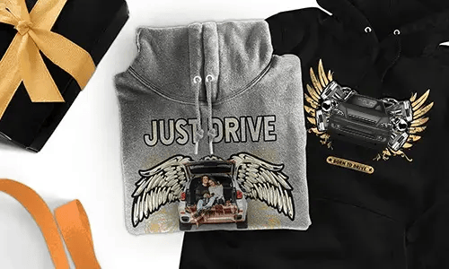 Gepersonaliseerde hoodie met auto-motief voor je vrouw