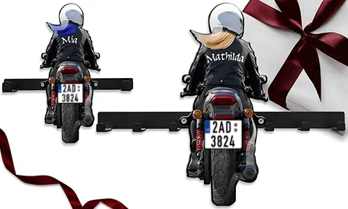 Coole motorfiets sleutelhanger voor aan de muur – met jouw naam en kenteken!