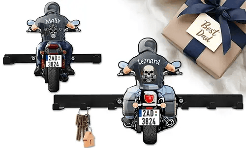 Supporto per chiavi moto da parete per tuo padre - il miglior regalo con il suo nome e targa