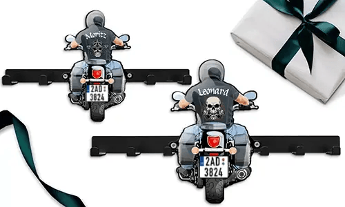 Ungewöhnlicher Motorrad-Schlüsselhalter-Wand mit Name und Kennzeichen - einzigartiges Geschenk für deinen Sohn