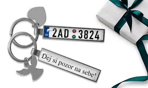 Personalized license plate keychain with custom plate heart charm and gift box