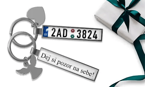 Personalized license plate keychain for son with heart charm and wing pendant