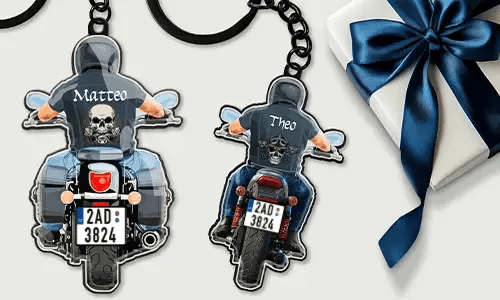 Gepersonaliseerde motorsleutelhanger met naam en kenteken – cadeau voor jou