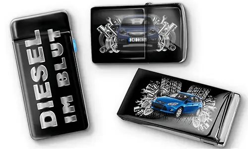 Tuning-Feuerzeug mit Auto/Foto und Kennzeichen