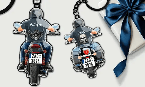 Motorrad-Schlüsselanhänger mit Namen und Kennzeichen für beste Freunde