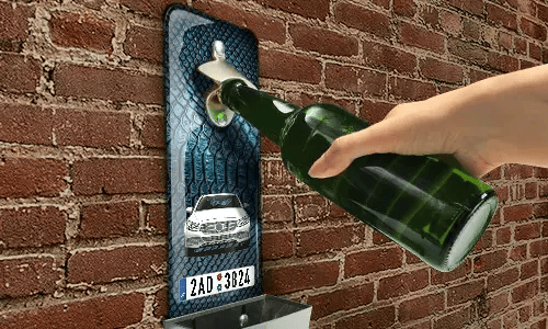 Apribottiglie da parete con raccoglitore di tappi