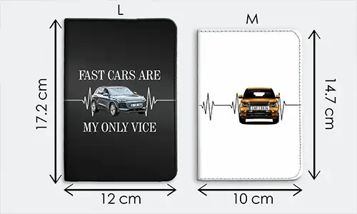 Dá chlúdach leabhar nótaí L agus M: Dubh 17.2x12 cm le carr agus rún FAST CARS, bán 14.7x10 cm le grafach carr amháin