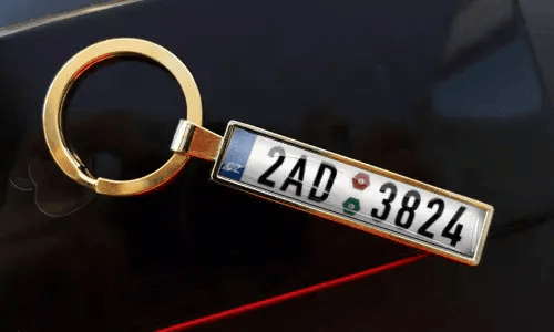 Llavero dorado personalizado con diseño de placa de matrícula a medida