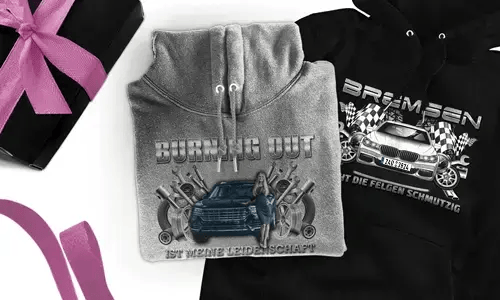 tuning pullover Grau mit dem Wagen auf dem Hintergrund turbo hoodie