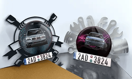 Autoschlüsselanhänger in zwei Varianten auf dem Tisch persönlicher schlüsselanhänger