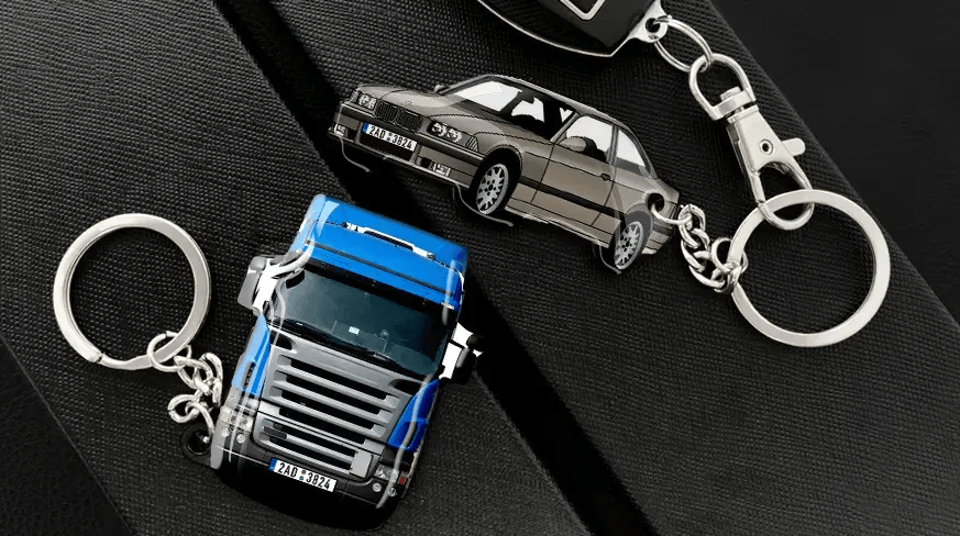Porte-clés en forme de voiture et de camion, présentés comme des accessoires de véhicule personnalisables