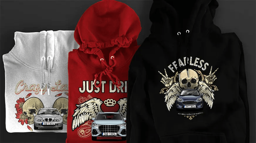 Hettegenserdesign med bilsilhuett